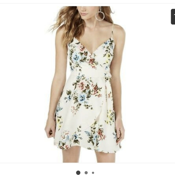 TRIXXI Faux Wrap White Floral Sundress  juniors 1 Spaghetti straps - Picture 1 of 12